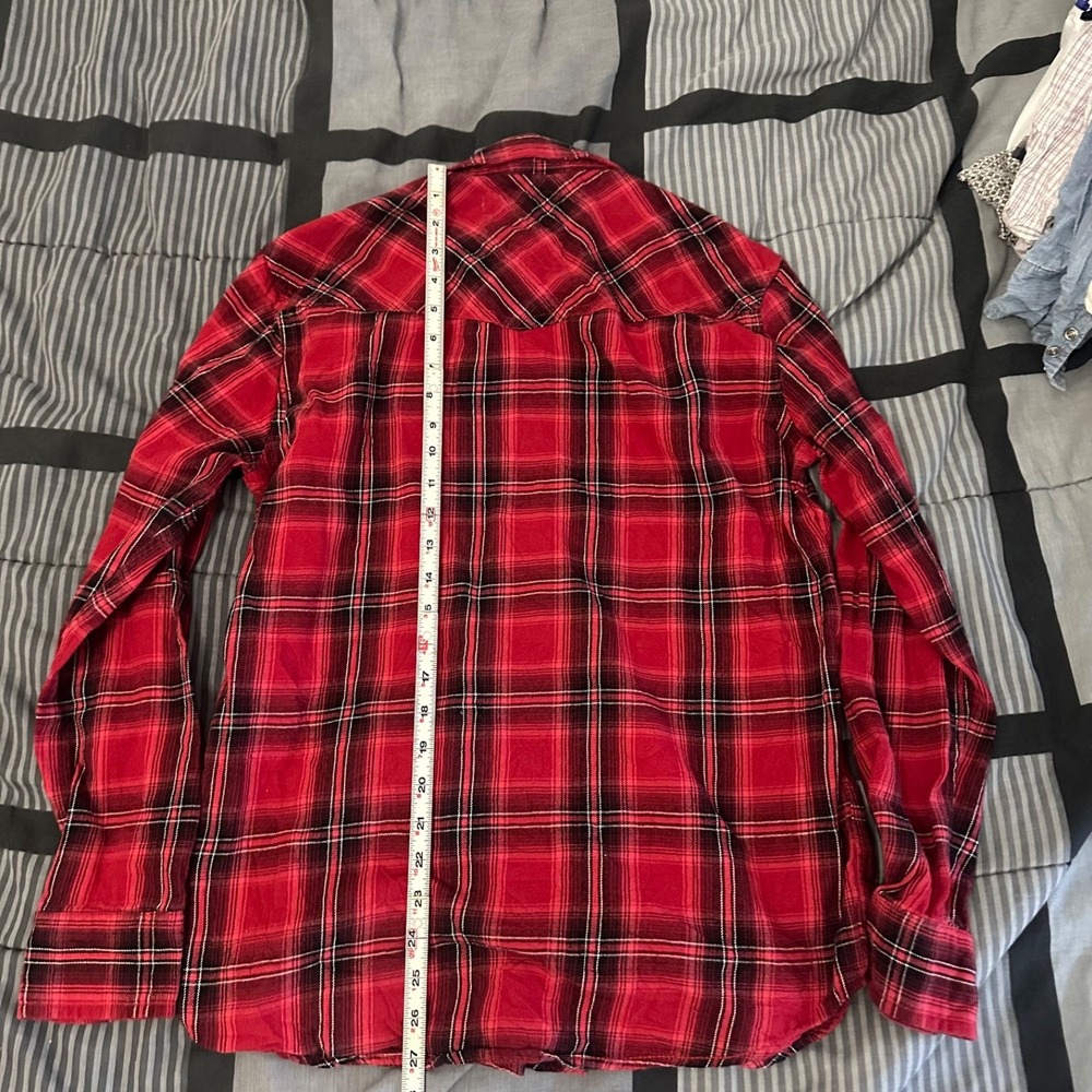 Vintage Roebuck & Co. Red Plaid Pearl Snap Flannel Shirt Western Medium - Picture 3 of 4